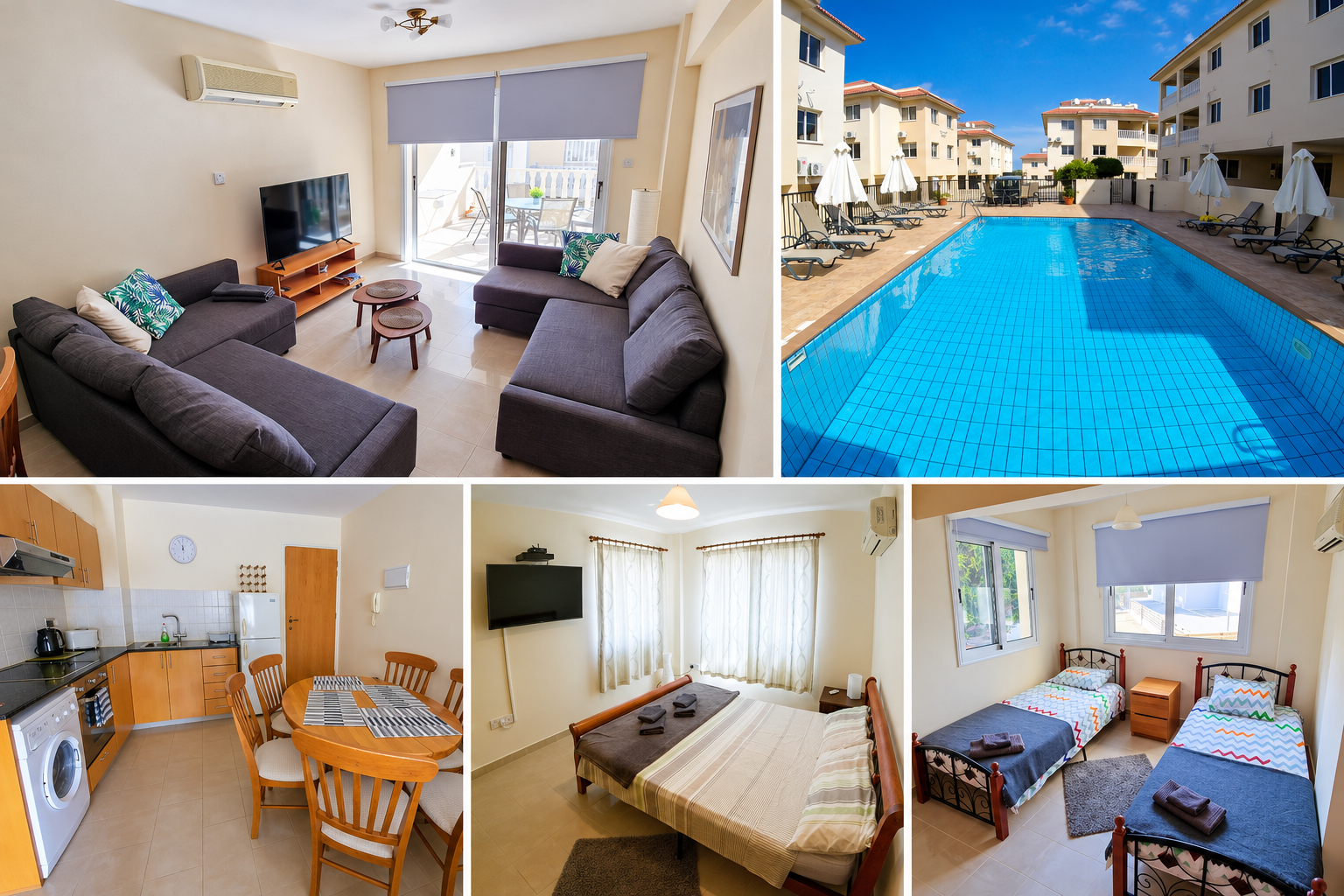 Apartamenty w Paralimni: salon, kuchnia z jadalnią, sypialnie i basen